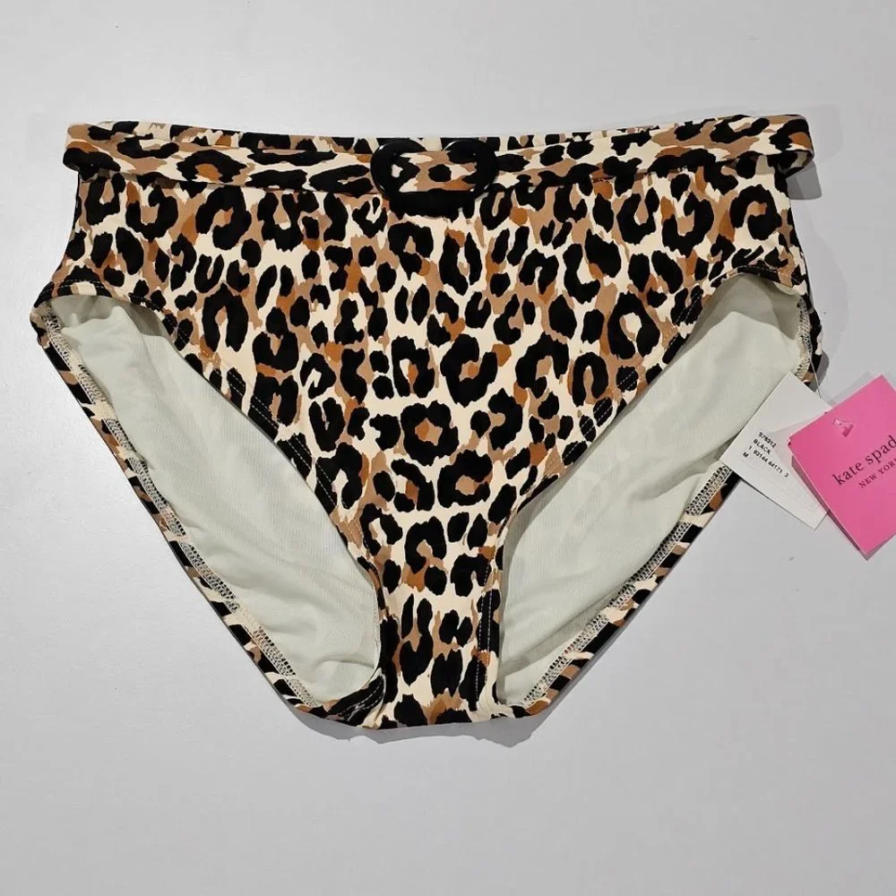 Kate Spade New York Belted High-Waist Animal-Print Bikini Bottom - Picture 2 of 6